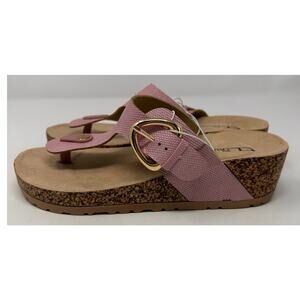 CL by Laundry Women's Pink Cork Wedge Thong Sandals Size 7 1/2